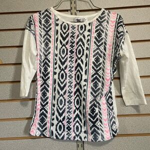 Cruel Girl Kids Southwestern Aztec Print 3/4 Sleeve Top Size L (10)